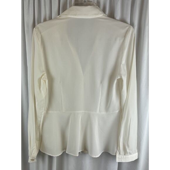Willi Smith Peplum Button Up Collared Blouse Ivory S academia work 65-37 - Picture 3 of 13